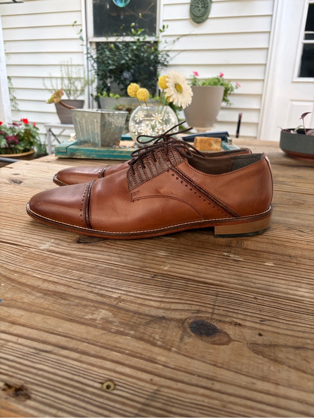 Stacy Adams Men’s Brown Leather Cap Toe Oxford Dress Shoes Croc Embossed